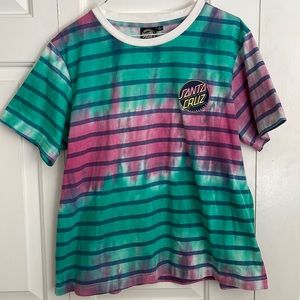 Santa Cruz Contra Dot Fade Stripe Teal & Pink Tie Dye T-Shirt